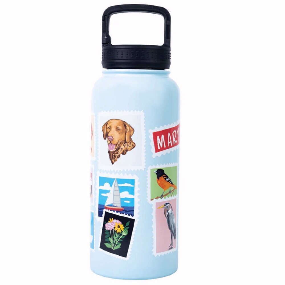 Maryland Famous Stamps Hot/Cold 1 Quart Travel Water Bottle - NEW Fast Ship